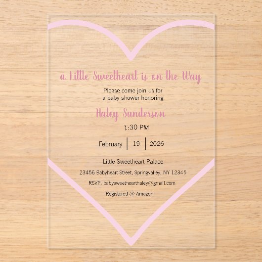 A Little Sweetheart is on the Way Invitation アクリル招待状 (正面)