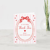 A Little Sweetheart Pink and Red Bow Baby Shower サンキューカード (正面)
