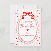 A Little Sweetheart Pink and Red Bow Baby Shower サンキューカード (正面)