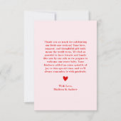 A Little Sweetheart Pink and Red Bow Baby Shower サンキューカード (裏面)