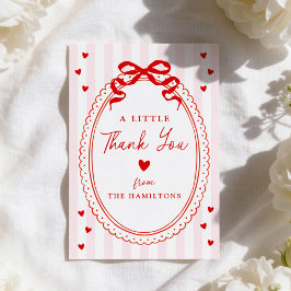 A Little Sweetheart Pink and Red Bow Baby Shower サンキューカード
