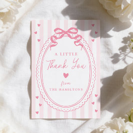 A Little Sweetheart Pink Bow Baby Shower サンキューカード