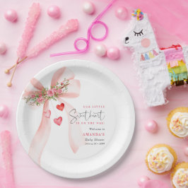 A little Sweetheart Pink bow Valentine Baby shower ペーパープレート