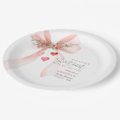 A little Sweetheart Pink bow Valentine Baby shower ペーパープレート (アングル)
