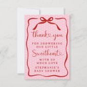 A Little Sweetheart Pink Red Bow Girl Baby Shower サンキューカード (正面)