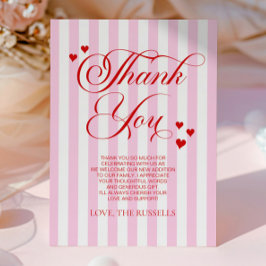 A Little Sweetheart Pink Red Hearts Baby Shower サンキューカード