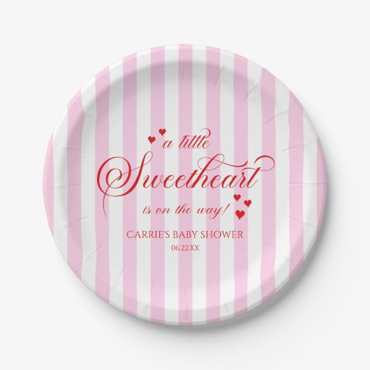 A Little Sweetheart Pink Red Hearts Baby Shower ペーパープレート (正面)