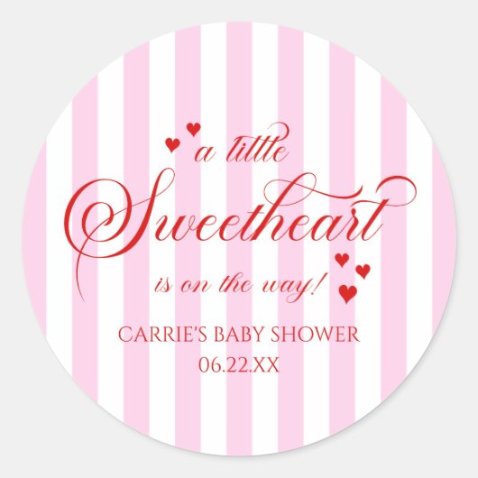 A Little Sweetheart Pink Red Hearts Baby Shower ラウンドシール (正面)
