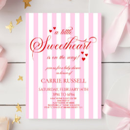 A Little Sweetheart Pink Red Hearts Baby Shower 招待状