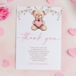 A Little Sweetheart Pink Teddy Bear Baby Shower サンキューカード