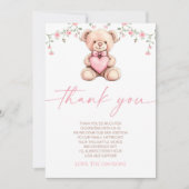 A Little Sweetheart Pink Teddy Bear Baby Shower サンキューカード (正面)