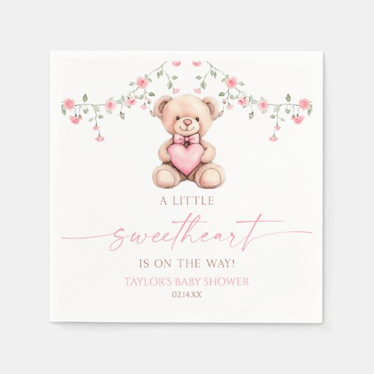 A Little Sweetheart Pink Teddy Bear Baby Shower スタンダードカクテルナプキン (正面)