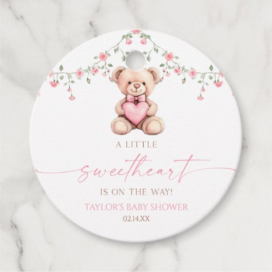 A Little Sweetheart Pink Teddy Bear Baby Shower フェイバータグ (正面)