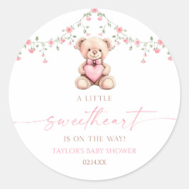 A Little Sweetheart Pink Teddy Bear Baby Shower ラウンドシール