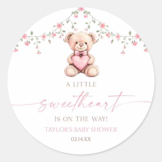 A Little Sweetheart Pink Teddy Bear Baby Shower ラウンドシール (正面)