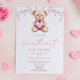 A Little Sweetheart Pink Teddy Bear Baby Shower 招待状