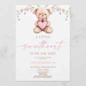 A Little Sweetheart Pink Teddy Bear Baby Shower 招待状 (正面)