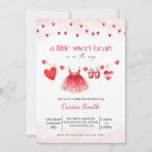 A  Little Sweetheart red Girl Baby Shower  招待状 (正面)