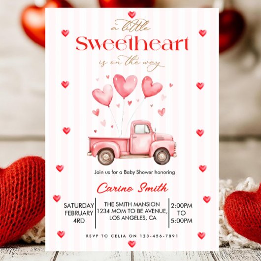 A  Little Sweetheart truck Baby Shower  招待状