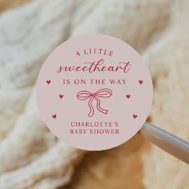 A Little Sweetheart Valentine Bow Baby Shower ラウンドシール