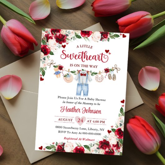 A Little Sweetheart Valentine Boy Baby Shower 招待状