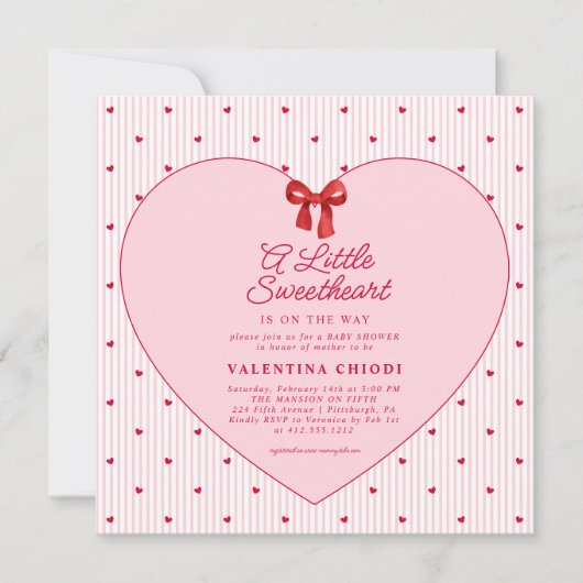 A Little Sweetheart Valentine Coquette Baby Shower 招待状 (正面)