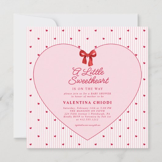 A Little Sweetheart Valentine Coquette Baby Shower 招待状 (正面)