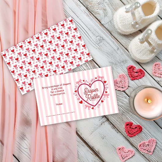 A Little Valentine Pink Baby Shower Diaper Raffle エンクロージャーカード