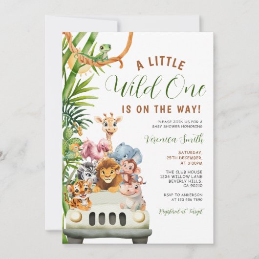 A Little Wild One Baby Shower Forest Animals Truck 招待状 (正面)
