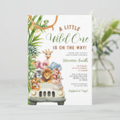 A Little Wild One Baby Shower Forest Animals Truck 招待状 (スタンド正面)