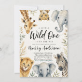 A Little Wild One Baby Shower Safari Animals 招待状 (正面)