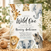 A Little Wild One Baby Shower Safari Animals 招待状
