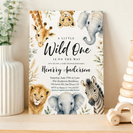 A Little Wild One Baby Shower Safari Animals 招待状