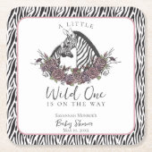 A Little Wild One Mommy and Baby Zebra スクエアペーパーコースター (正面)