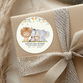 A Little Wild One Safari Animals Baby Shower ラウンドシール