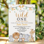 A Little Wild One Safari Animals Baby Shower 招待状