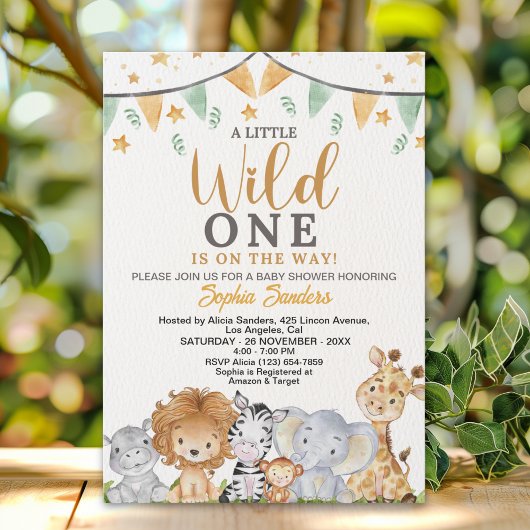 A Little Wild One Safari Animals Baby Shower 招待状