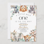 A Little Wild One Safari Baby Animals Baby shower 招待状 (正面)