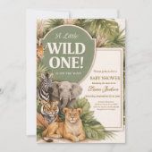 A Little Wild One Safari Baby Animals Baby shower 招待状 (正面)