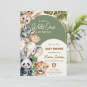A Little Wild One Safari Baby Animals Baby shower 招待状 (スタンド正面)