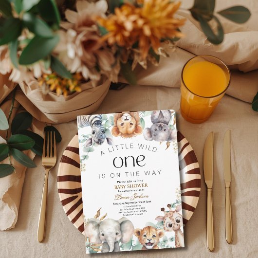 A Little Wild One Safari Baby Animals Baby shower 招待状