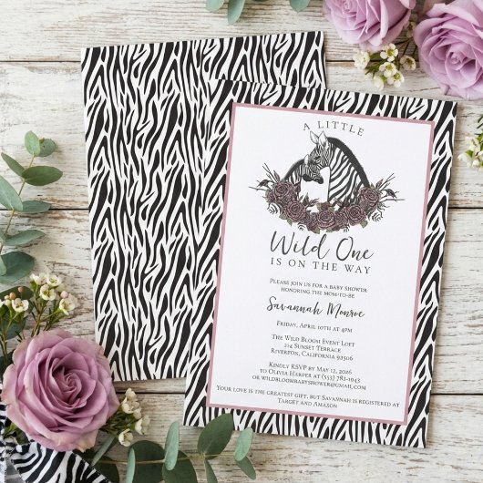 A Little Wild One Soft Gothic Zebra Baby Shower 招待状