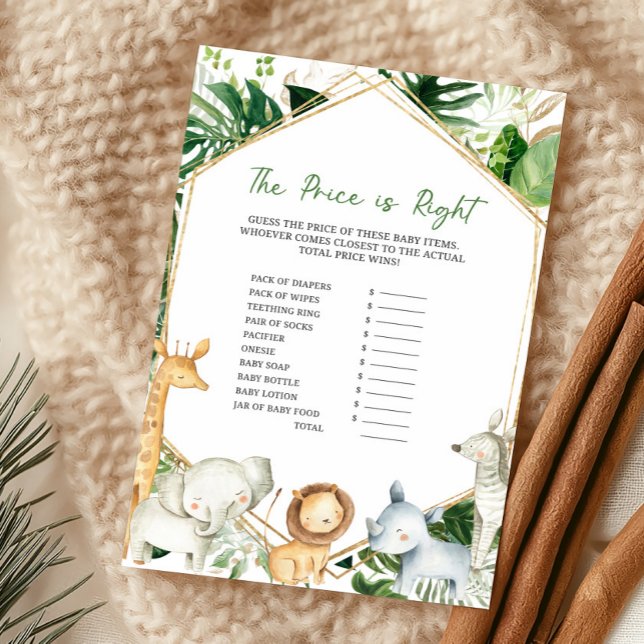 A Little Wild One The price Is Right ゲーム (Greenery Jungle Baby Shower The Price Is Right Game)