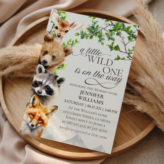 A Little Wild One Woodland Animals Baby Shower 招待状