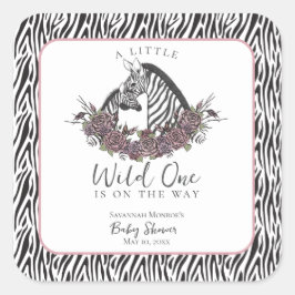 A Little Wild One Zebra Baby Shower スクエアシール