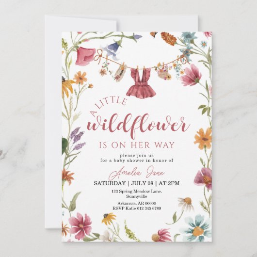 a little wildflower baby shower 招待状 (正面)