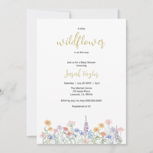 A little Wildflower Baby Shower Invitation 招待状 (正面)