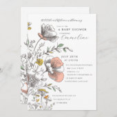 A Little Wildflower Blooming Baby Shower  招待状 (正面/裏面)