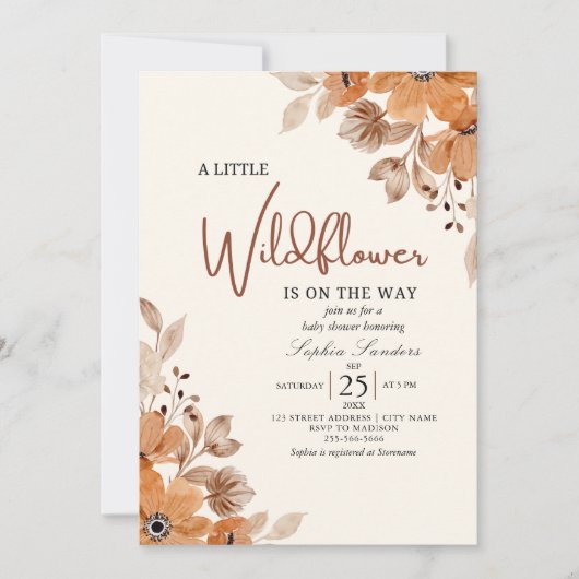 A Little Wildflower is on The Way Girl Baby Shower 招待状 (正面)