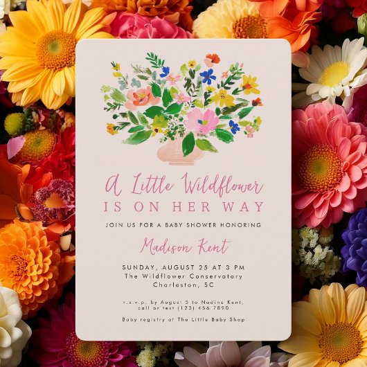 A Little Wildflower Pink Girl Baby Shower 招待状